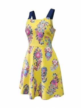 Maeve Yellow Floral Sundress with Navy Straps Sz Small